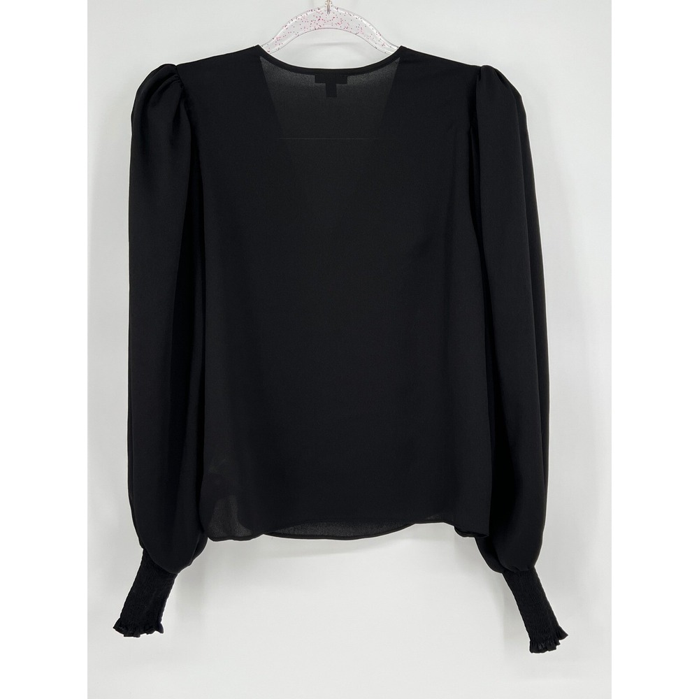 Express Blouse V-Neck Blouse Long Sleeve Puff Sleeve Black Top XS - Picture 4 of 9